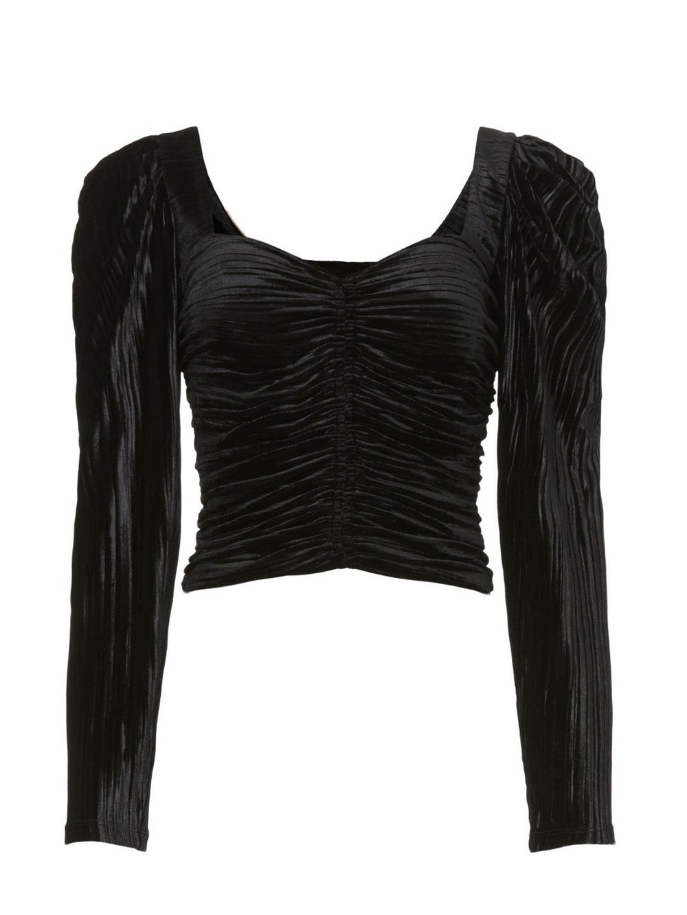 Jonathan Simkhai Black Ruched Long-Sleeve Scoop Neck Top